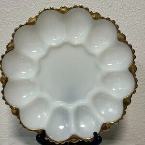 Vintage Anchor Hocking Fire-King Milk Glass Deviled Egg Plate